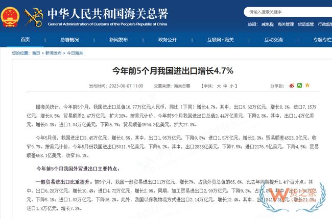 今年前5個(gè)月我國(guó)進(jìn)出口增長(zhǎng)4.7%，以保稅物流方式進(jìn)出口增長(zhǎng)12.4%-貨之家